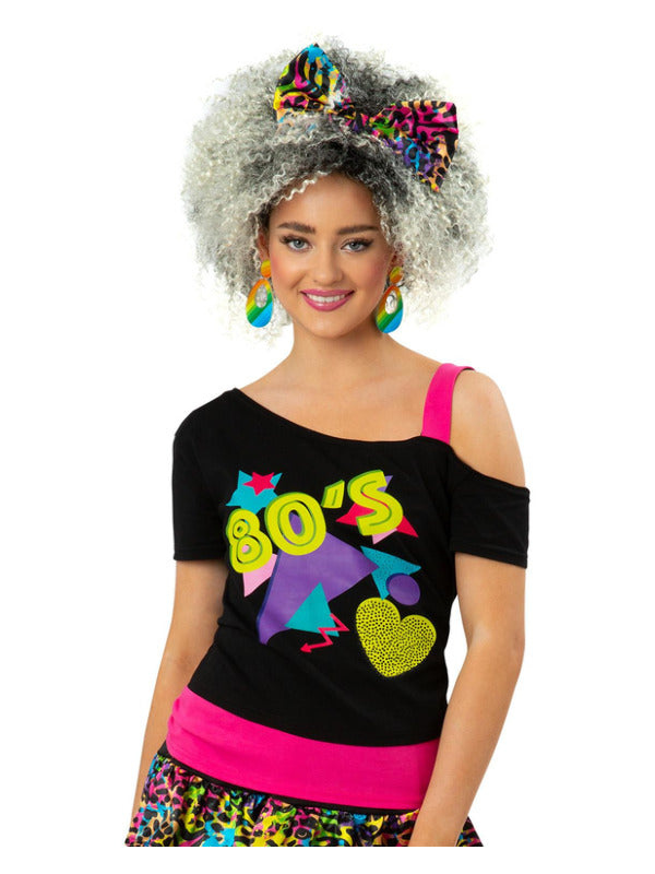 Ladies 80s Top T-Shirt Retro Disco 1980s Rewing Fancy Dress Accessory 80s Top