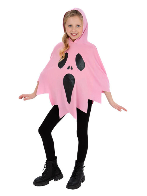 Ghosty Face Poncho Kids Halloween Fancy Dress Costume Pink Screamer Ghost