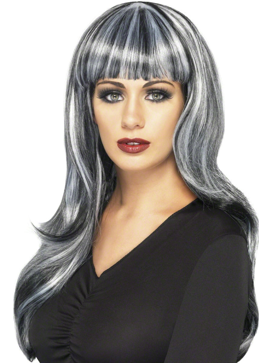 Adults Halloween Witches Wig Black Ladies Fancy Dress Witch Morticia Accessory
