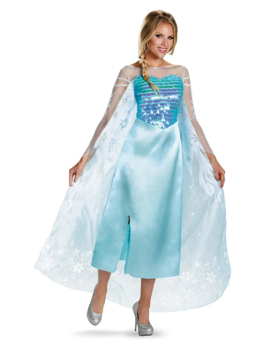 Disney Frozen Elsa Costume Ladies Deluxe Official Fancy Dress Outfit Licensed