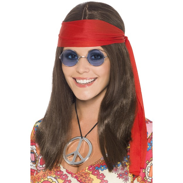 Ladies Hippie Kit Wig + Headband Glasses + Necklace Fancy Dress