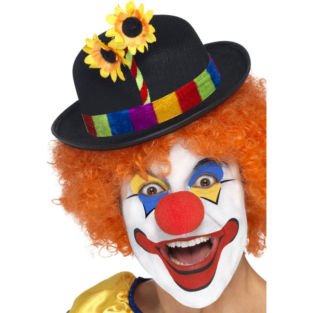 Clown Bowler Hat Adults Professional Clown Fancy Dress Costume Hat & Flower