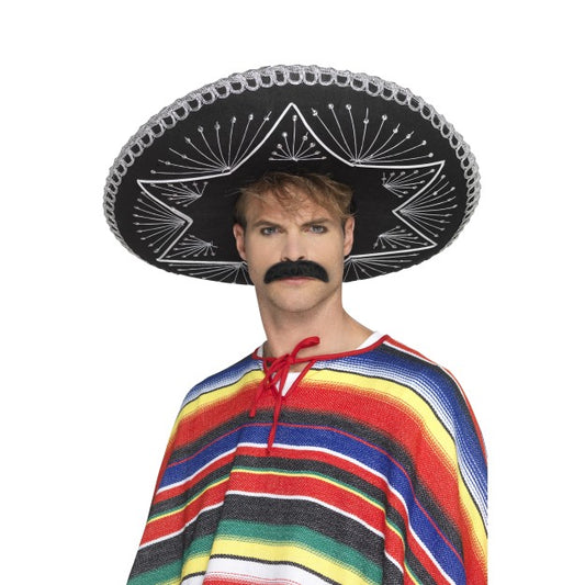 Deluxe Authentic Sombrero Mens Ladies Mexican Party Poncho Fancy Dress New
