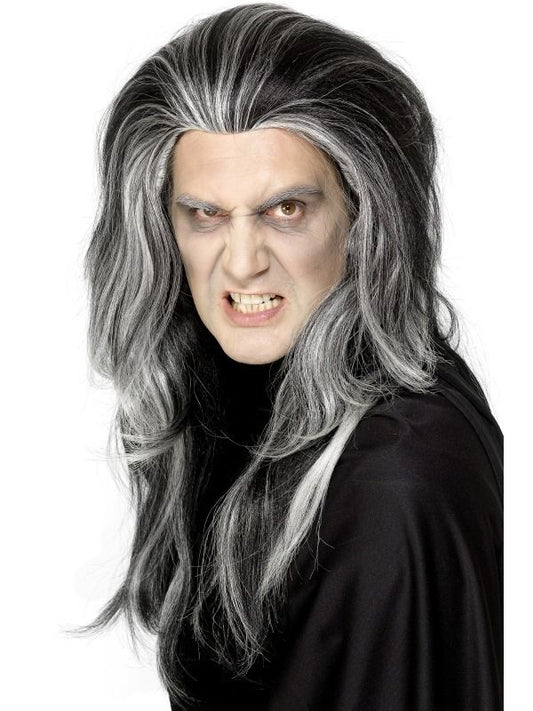 Gothic Vampire Wig Black & White Male Mens Halloween Fancy Dress Vamp Deluxe