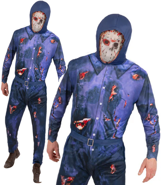 Friday The 13th Jason Voorhees Boiler Suit Costume Official Mens Halloween Fancy Dress