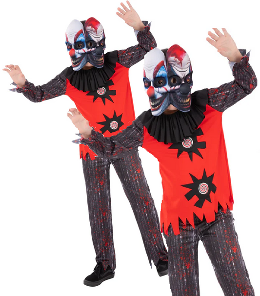 2 Headed Chuckles The Clown Costume Kids Scary Clown Halloween Fancy Dress