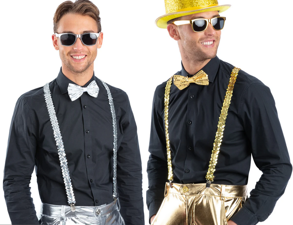 Metallic Sequin Party Set Men Showtime Disco Fancy Dress Kit Adults
