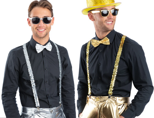 Metallic Sequin Party Set Men Showtime Disco Fancy Dress Kit Adults