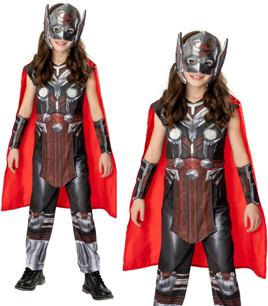 Mighty Thor Girls Costume + Mask Girls Licensed Fancy Dress Outfit Marvel