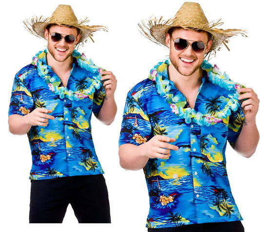 Mens Hawaiian Shirt Stag Retro Beach Luau Tropical Aloha Fancy Dress Costume New