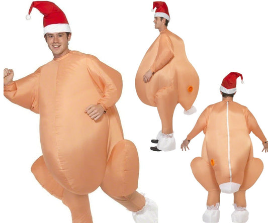 Adults Inflatable Christmas Roast Turkey Costume + Hat Fancy Dress One Size