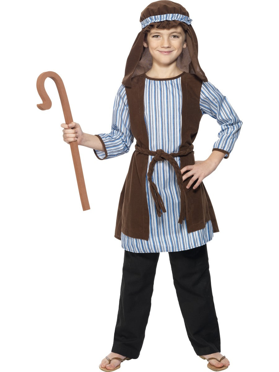 Shepherd Robe Costume Boys Christmas Nativity Fancy Dress + Staff