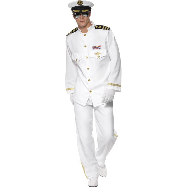 Mens Captain Costume Sailor Navy Officer and Gentleman Adult Fancy Dress M L