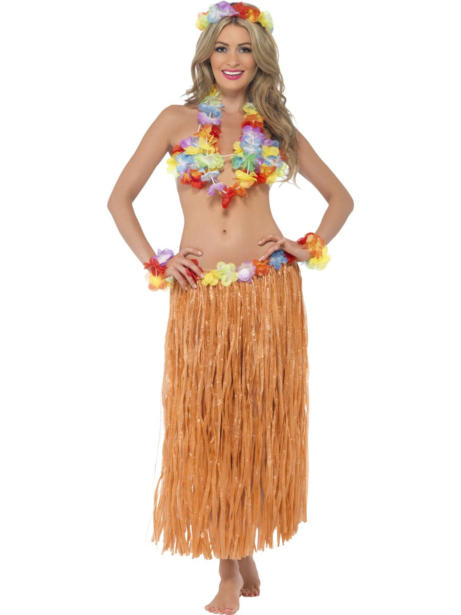 5PC Hawaiian Party Kit Lei Grass Skirt Fancy Dress Beach Party Adults Fancy Dress