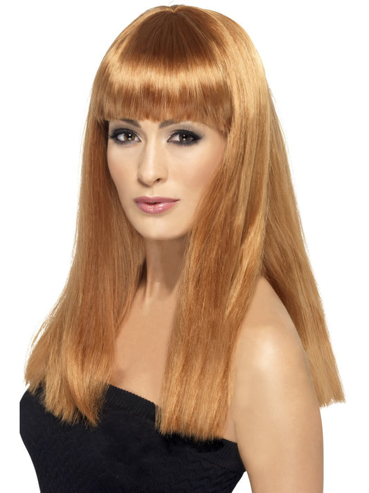 Ladies Auburn Glamour Wig Straight Ginger Wig With Finge Ladies Fancy Dress