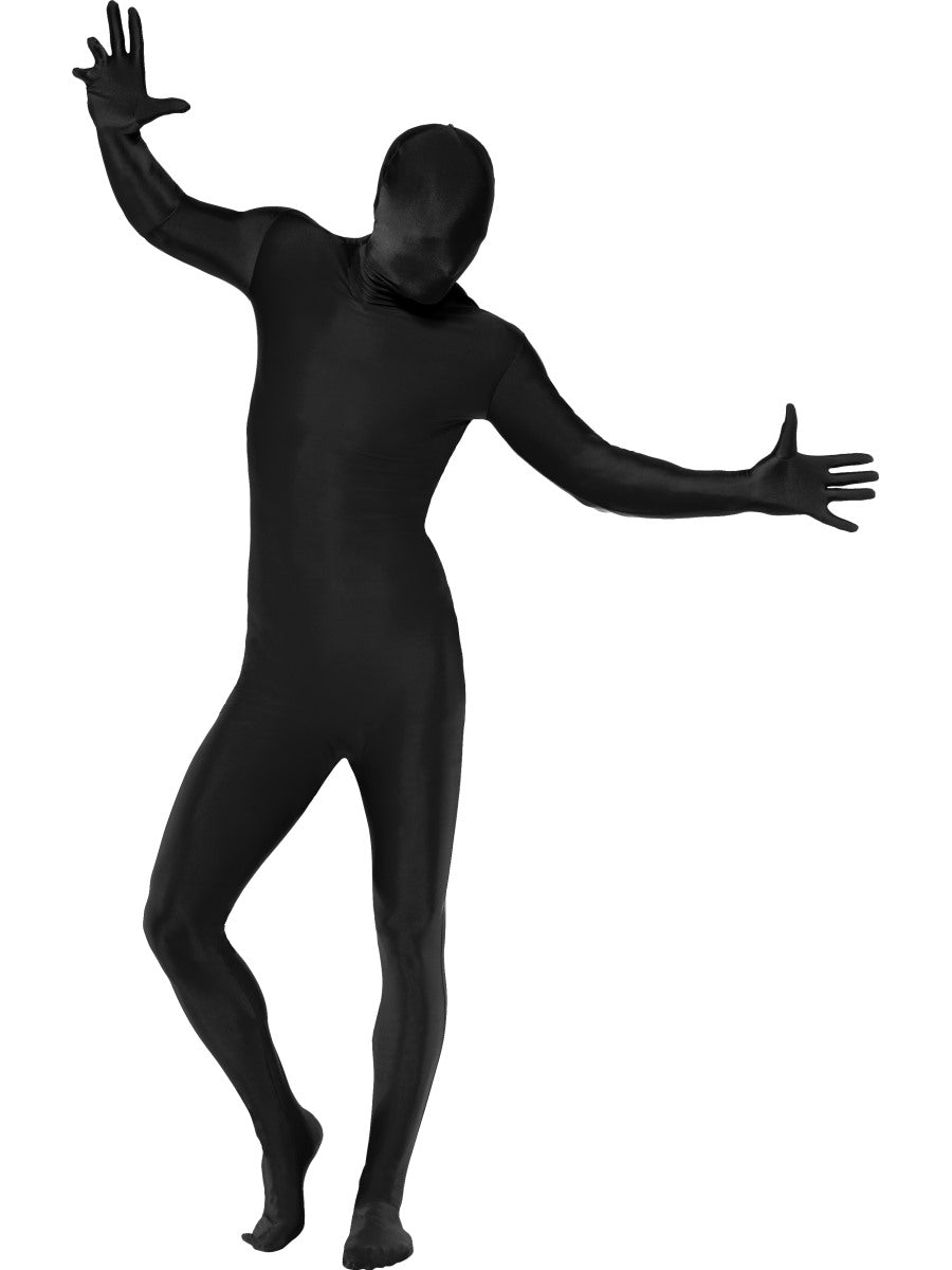 Mens Second Skin Black Suit Full Body Black Lycra Fancy Dress Costume M-XL