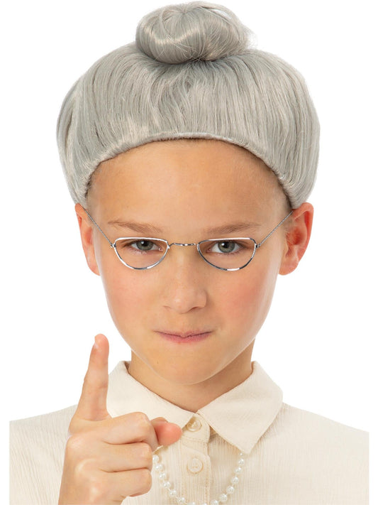Childrens Granny Wig Book Day Kids Grandma Fancy Dress Grey Wig Fairytale