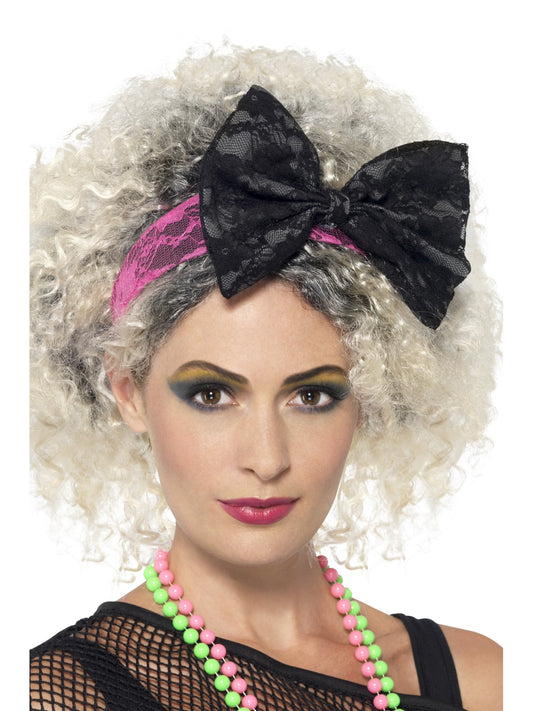1980s Fancy Dress Party Accessory Black Lace 80s Headband