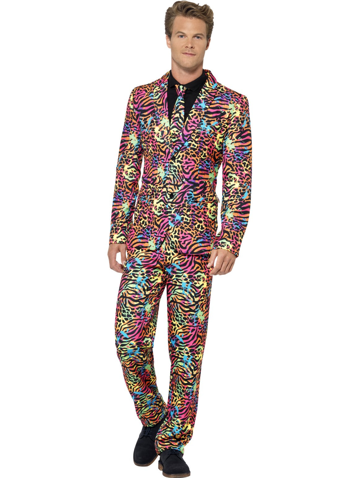 Mens Stand Out Suit Neon Animal Print Stag Do Party Costume Fancy Dress Outfit