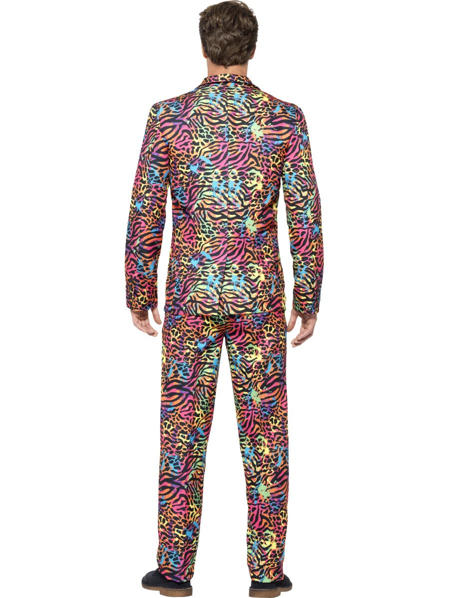 Mens Stand Out Suit Neon Animal Print Stag Do Party Costume Fancy Dress Outfit