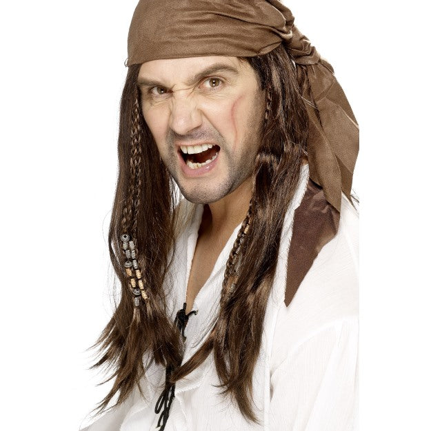 Brown Buccaneer Pirate Wig + Bandana