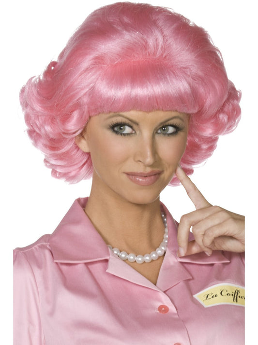 Frenchy Pink Wig Official Licensed Grease 50s Frenchie Womens Fancy Dress