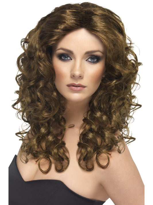 Long Wavy Curly Wig Ladies Brown Glamour Wig Fancy Dress Costume Accessory