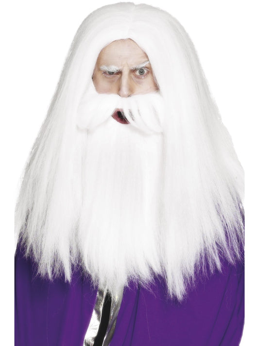 Magician Wig Set White Merlin Dumbledore Fancy Dress Costume Accessory New