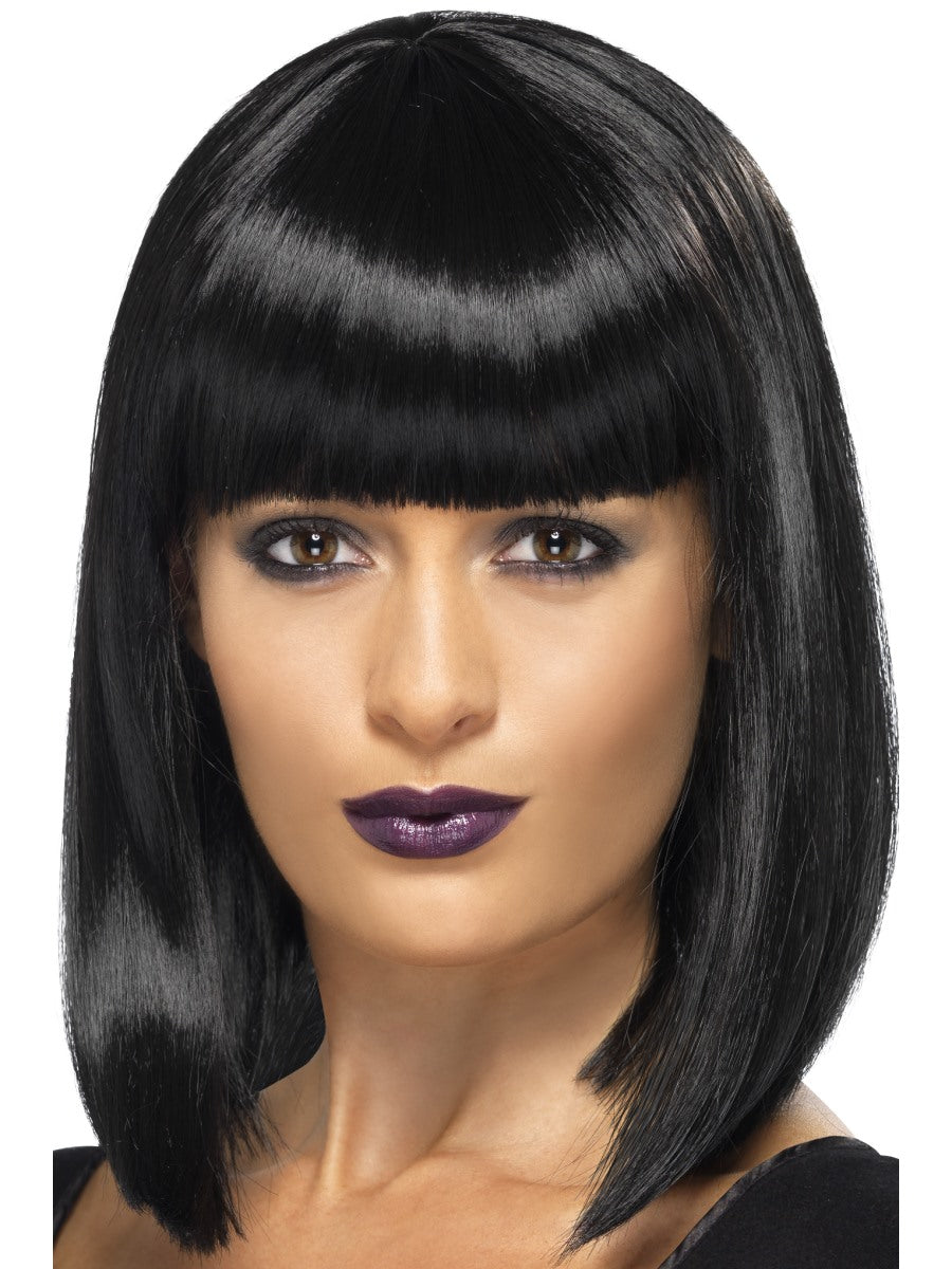 Short Black Wig With Fringe Ladies Pop Star Fancy Dress STraight Wig