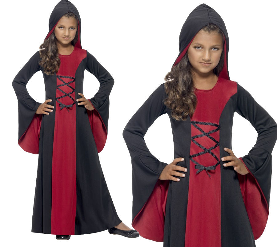 Girls Red & Black Hooded Robe