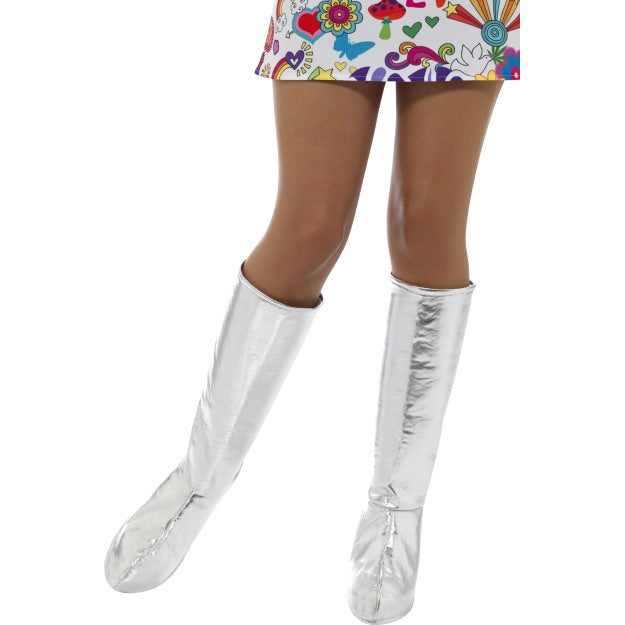 60s 70s PVC Gogo Boot Covers Knee High Ladies Fancy Dress Accessory