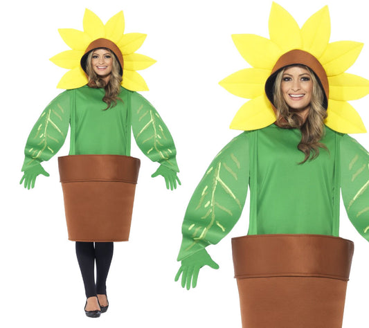 Adult's Sunflower Costume World Book Day Week Fancy Dress Flower Pot New