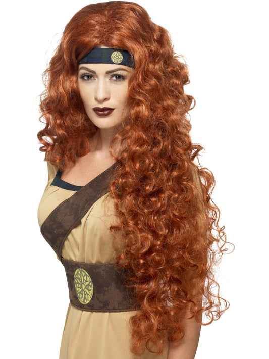 Medieval Queen Wig Auburn Warrior Braveheart Long Curly Fancy Dress Accessory New
