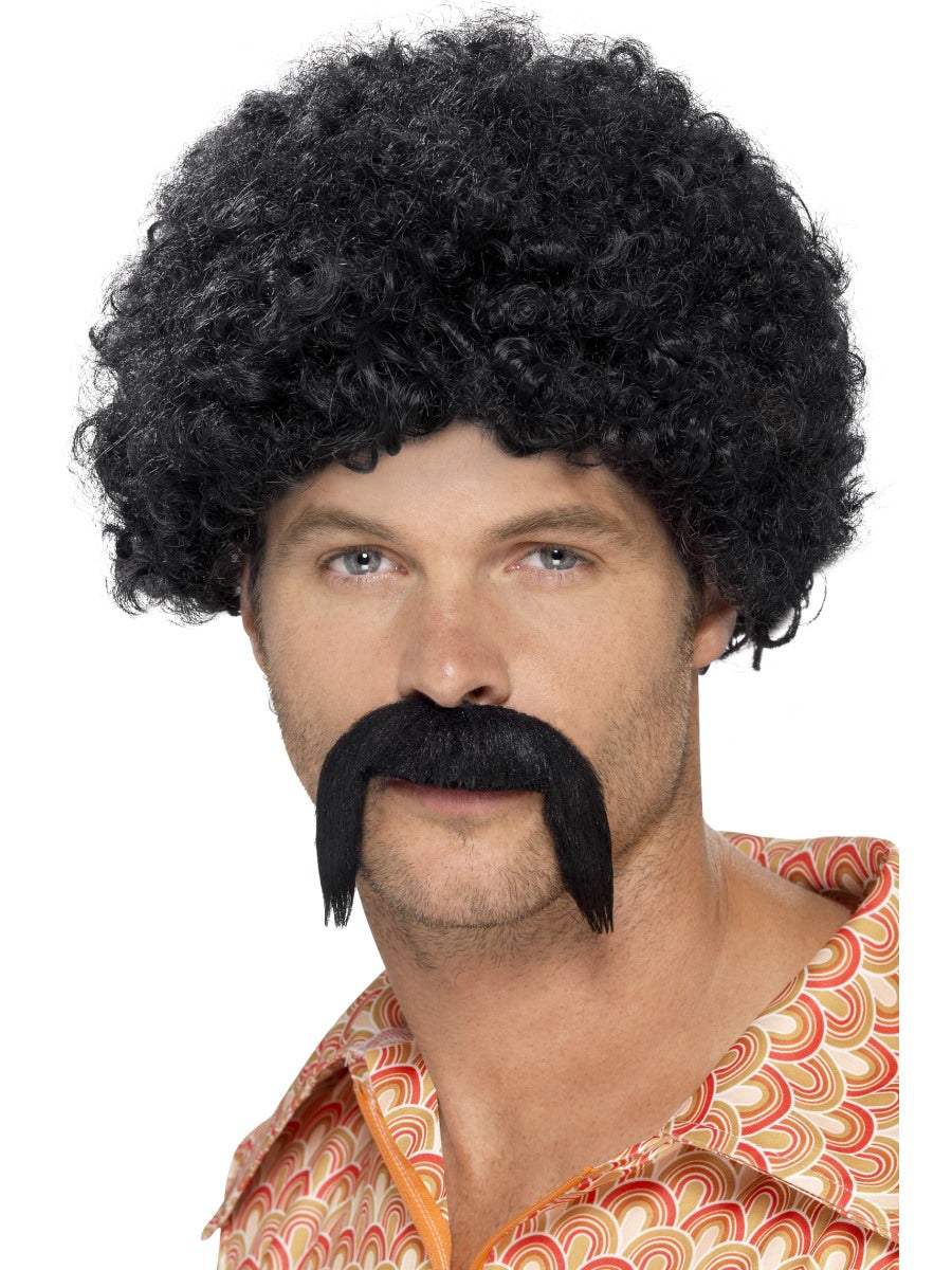 Mens 1960s 70s Retro Disco Dirtbag Kit Wig + Tash Fancy Dress Accessory New