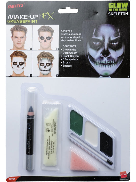 Skeleton Face Paint MakeUp Kit Glow in the Dark Halloween Fancy Dress Make Up