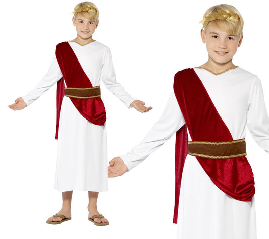 Boys Roman Costume Toga Fancy Dress Greek Emporer Caesar King Child New
