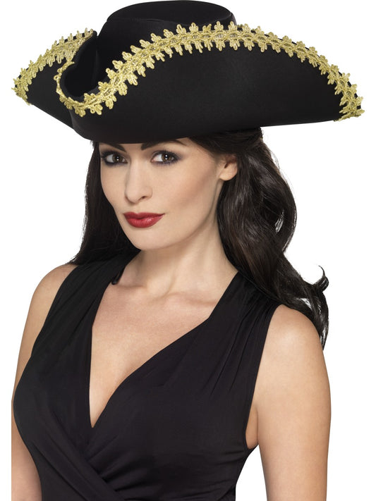 Pirate Hat Black Gold Trim