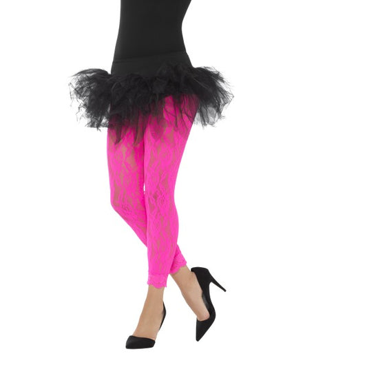Ladies 1980s Lace Leggings Neon Madonna Fancy Dress Costume Accessory
