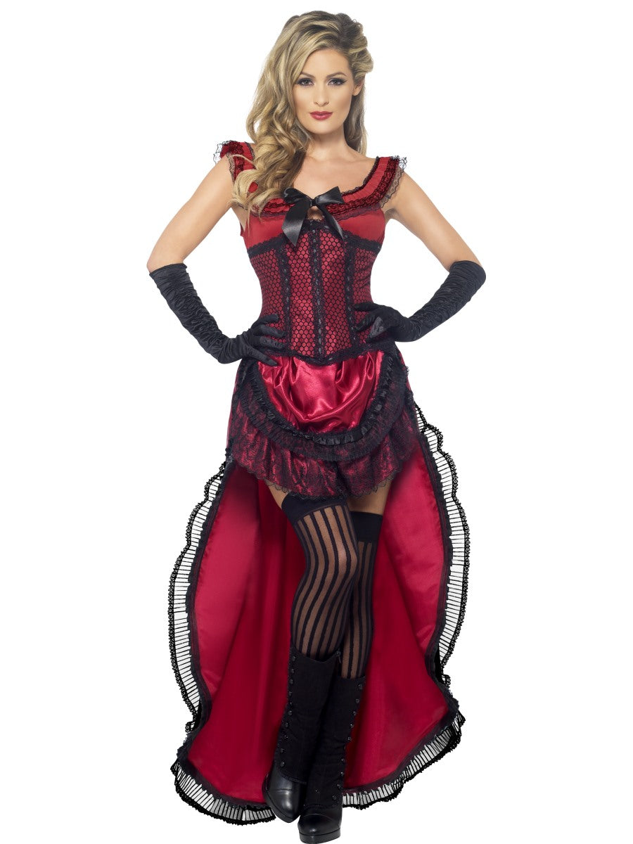 Ladies Western Authentic Brothel Babe Costume Red Fancy Dress Burlesque UK 8-18