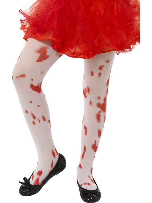 Child Blood Stained Tights Halloween Zombie Horror Girls Fancy Dress Splatted