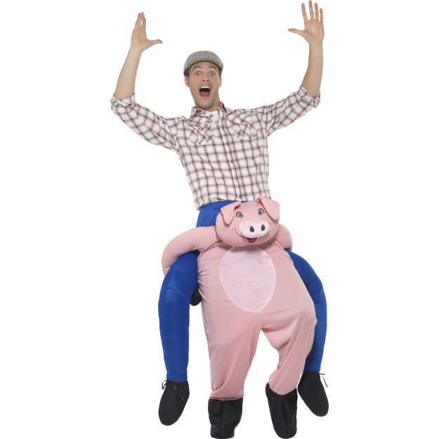 Piggyback Pig Costume Adults Animal Fancy Dress Outfit With Mock Legs Mens