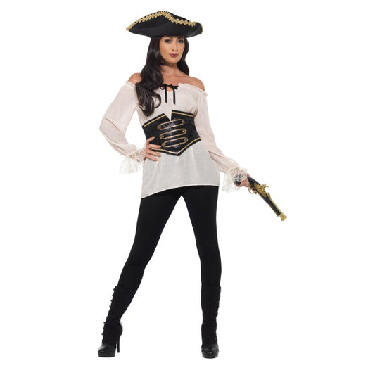 Deluxe Pirate Shirt Ladies Pirates Fancy Dress Accessory + Waist Clincher Belt