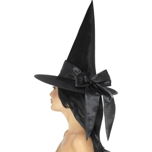 Halloween Witches Hat Ladies Fancy Dress Accessory Witch Hat + Bow