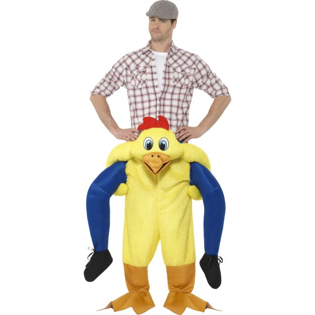 Piggyback Chicken Costume Mens Animal Fancy Dress Novelty Carry Me
