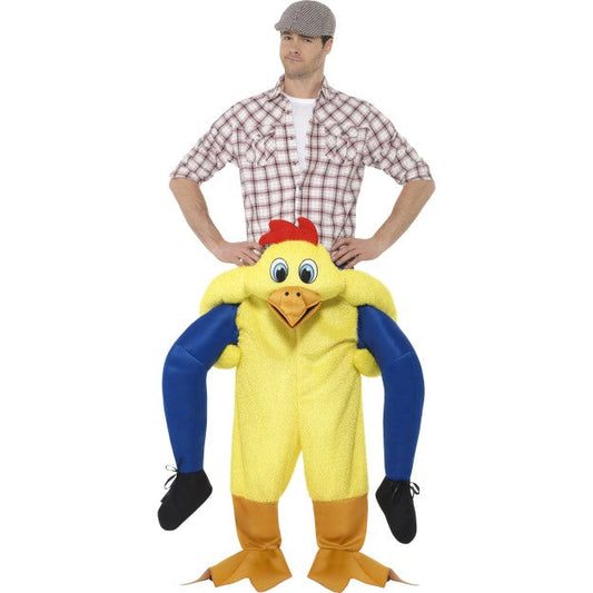 Piggyback Chicken Costume Mens Animal Fancy Dress Novelty Carry Me