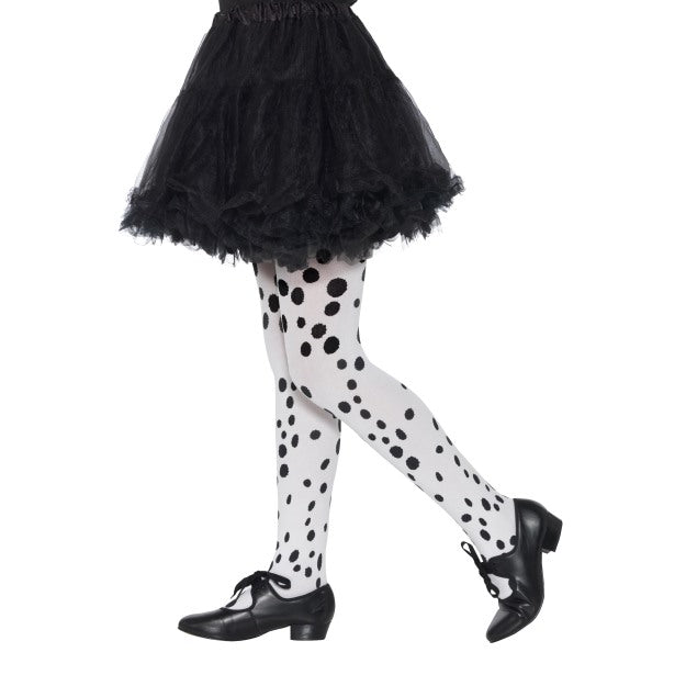 Dalamtian Tights Girls Black White Spotty Kids Fancy Dress Accessory Age 6-12
