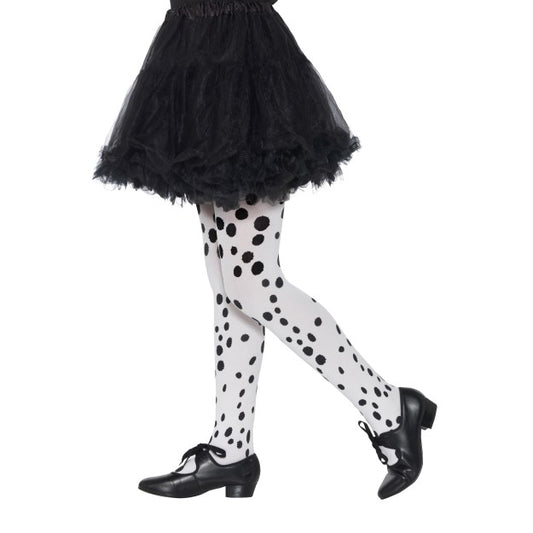 Dalamtian Tights Girls Black White Spotty Kids Fancy Dress Accessory Age 6-12
