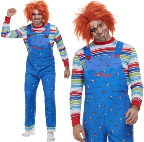 Mens Chucky Costume Adults Dungarees Halloween Licensed Fancy Dress Outfit