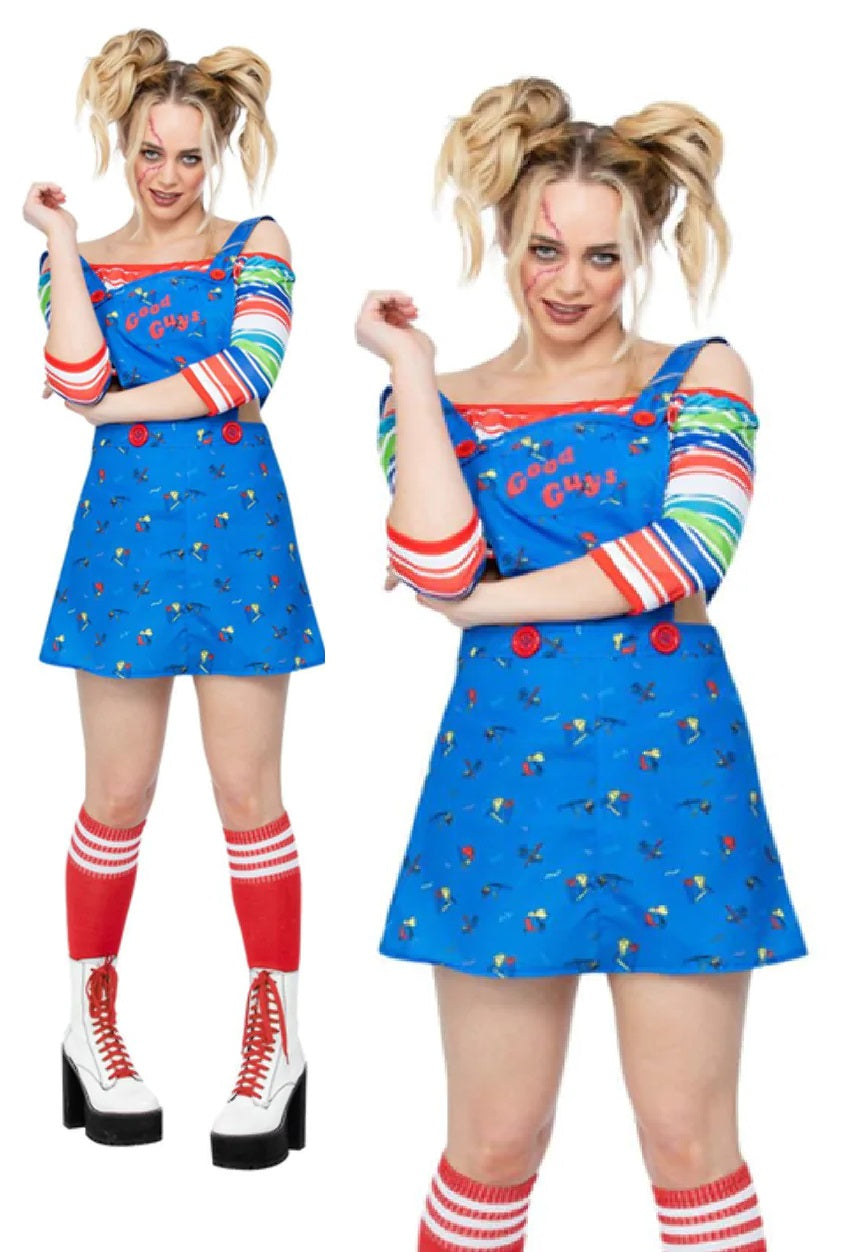 Ladies Chucky Costume Licensed Doll Childs Play Halloween Fancy Dress