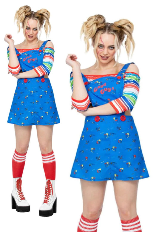 Ladies Chucky Costume Licensed Doll Childs Play Halloween Fancy Dress